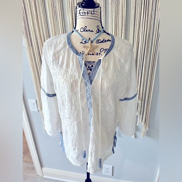 Spartina 449 Tops - SPARTINA 449 White Tunic with Bell Sleeves  size Medium